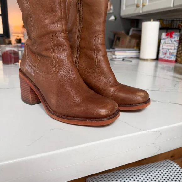 Turbulent Tan Leather Square Toe Mid-Calf Boots - Picture 11 of 13